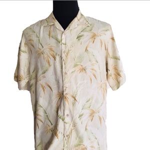 EUC Tommy Bahama 100% silk shirt palm tree green